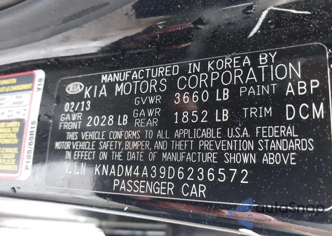 2013 Kia Rio Lx z USA, uszkodzony, nr VIN KNADM4A39D6236572